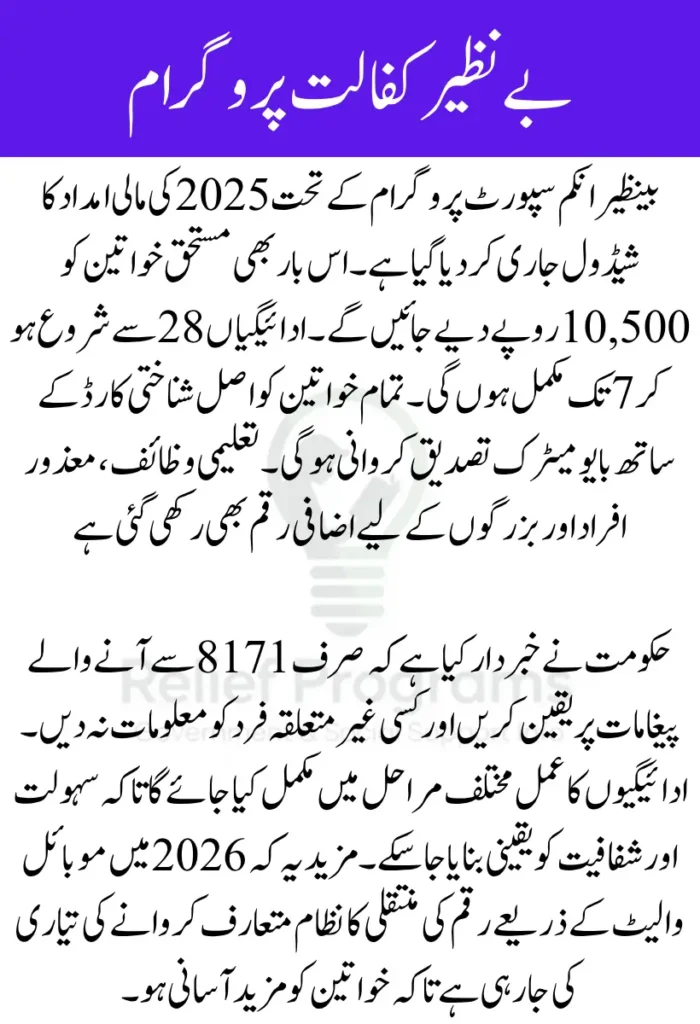 Benazir Kafaalat New Payment Schedule